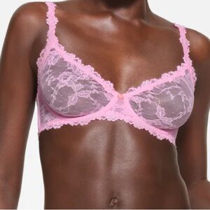 NWT SKIMS STRETCH LACE UNLINED DEMI BRA COTTON CANDY  34B